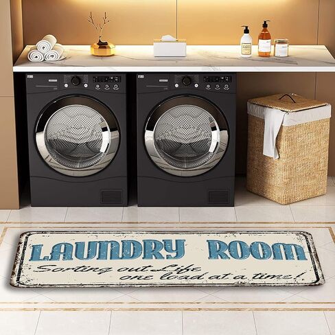 Farmhouse Laundry Room Rug Runner Non Skid Machine Washable Area Rugs Laundry Decor for Kitchen, Bath, Washroom Black（40x20in） in Kuwait