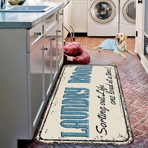 Farmhouse Laundry Room Rug Runner Non Skid Machine Washable Area Rugs Laundry Decor for Kitchen, Bath, Washroom Black（40x20in） in Kuwait