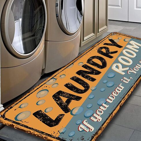 Farmhouse Laundry Room Rug Runner Non Skid Machine Washable Area Rugs Laundry Decor for Kitchen, Bath, Washroom Black（40x20in） in Kuwait
