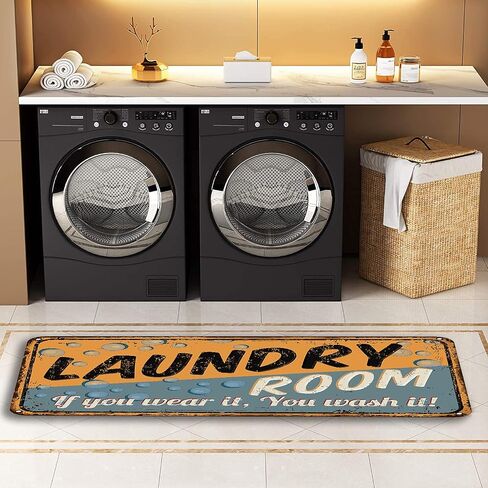 Farmhouse Laundry Room Rug Runner Non Skid Machine Washable Area Rugs Laundry Decor for Kitchen, Bath, Washroom Black（40x20in） in Kuwait