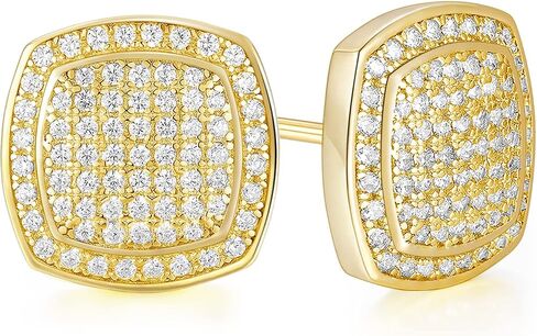 TRUMIUM Sterling Silver Earrings for Men Silver Diamond Layered Iced Out Square Cz Stud Earrings Platinium Screw Back Hypoallergenic in Saudi Arabia