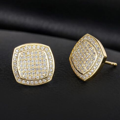 TRUMIUM Sterling Silver Earrings for Men Silver Diamond Layered Iced Out Square Cz Stud Earrings Platinium Screw Back Hypoallergenic in Saudi Arabia
