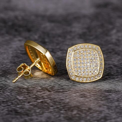 TRUMIUM Sterling Silver Earrings for Men Silver Diamond Layered Iced Out Square Cz Stud Earrings Platinium Screw Back Hypoallergenic in Saudi Arabia