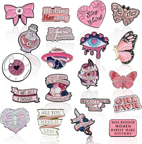 20 Pcs Women Girl Power Pin Aesthetic Cute Flower Pin Feminism Lapel Pin Women Empowerment Brooch for Breast Cancer Awareness Gifts Backpack Hat Clothing Bags Decoration in Saudi Arabia