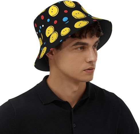 Smiley Face Bucket Hat Summer Beach Travel Hiking Fisherman Hat for Women Men in Kuwait