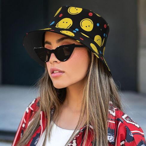 Smiley Face Bucket Hat Summer Beach Travel Hiking Fisherman Hat for Women Men in Kuwait
