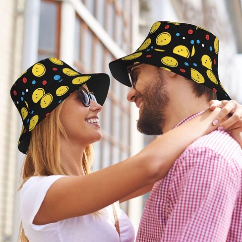 Smiley Face Bucket Hat Summer Beach Travel Hiking Fisherman Hat for Women Men in Kuwait