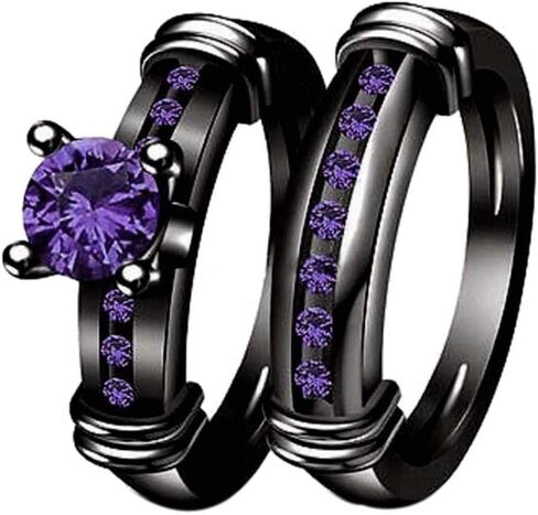 Bridal Sets Black Gold Plated Womens Wedding Bands Blue Cz Engagement Ring Sets in Saudi Arabia