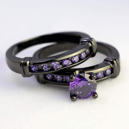 Bridal Sets Black Gold Plated Womens Wedding Bands Blue Cz Engagement Ring Sets in Saudi Arabia