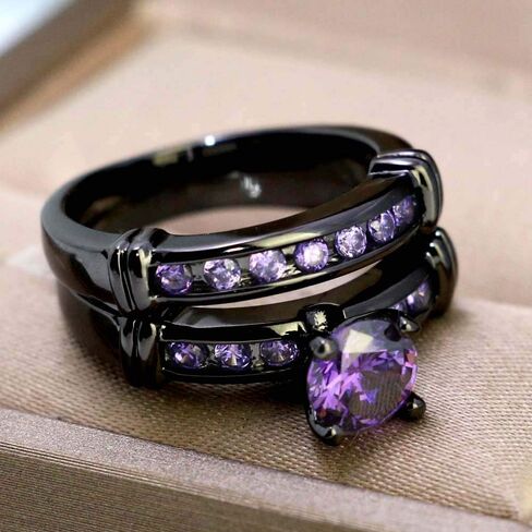 Bridal Sets Black Gold Plated Womens Wedding Bands Blue Cz Engagement Ring Sets in Saudi Arabia