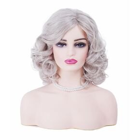 Rugelyss Vintage Short Light Blonde Beehive Wig with Bangs Curly Wavy Heat Resistant Synthetic Hair Wigs for Women fits 70s 80s Costume or Halloween and Party
