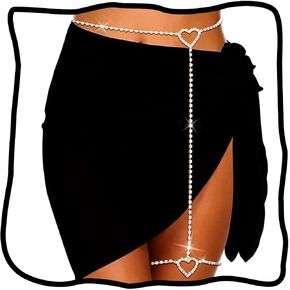 Woeoe Rhinestone Heart Leg Chain Crystal Thigh Chain Silver Rhinestone Waist Chain Belly Jewelry for Women Party Wedding Anklet Chain Bridal Body Jewelry