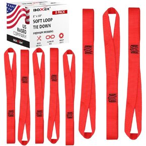BoxerTool Soft Loop Tie Down Straps (8 Pack) USA Assembly - Loops for Securing ATV, UTV, Motorcycles, Scooters, Dirt Bikes, Lawn & Garden Equipment