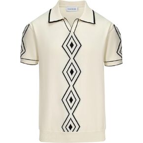 Oxknit Mens White Apricot 60s V-nock polo shirt pattern strenbic knit golf polo