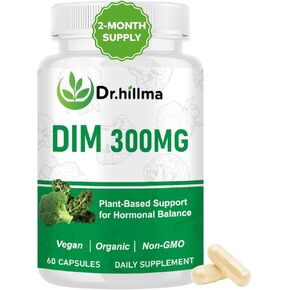 DIM Supplement 300mg, Hormone Balance for Women & Men, Estrogen Metabolism & Menopause Support, Antioxidant Support, Diindolylmethane with Black Pepper Extract, Non-GMO Vegan Capsules, 60 Count