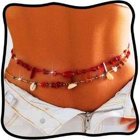 Urieo Boho Shell Waist Beads for Women Beaded Colorful Body Chain Adjustable Belly Chains(Pack of 2)