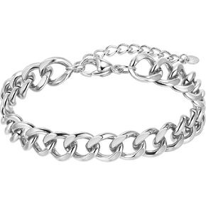14K Gold/Silver 316L Waterproof Stainless Steel Bracelet For Men, Cuban Chain, W:9mm, L:6.7"+2, Hypoallergenic Jewelry Anniversary Birthday Gifts Friends