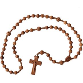 Sine Cera Light Jujube Wood 5 Decade Catholic Rosary, Double-sided Laser Engraved Centerpiece with 8/10mm Carved Rose Beads