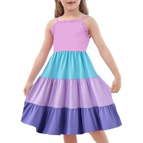 Vieille Girls Dress Kids Summer Sleeveless Sundress Patchwork Spaghetti Strap Dresses 3-7 Years