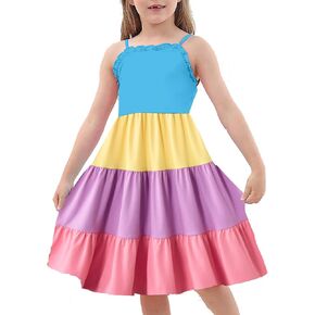 Vieille Girls Dress Kids Summer Sundress Sundress Patchwork Spaghetti Fresses 3-7 Years in Kuwait