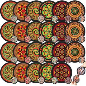 Yaomiao 30 Pcs Juneteenth Plastic Fan African Fans Folding Hand Juneteenth Party Favors 6 Styles Round Shaped for African Juneteenth Summer Wedding Birthday Decors