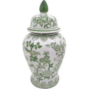 SAGEBROOK Home 18 "معبد جرة مع غطاء - خضراء من الأزهار الخضراء والأزهار الزهرية الحجرية الزخرفية للمنزل ، المكتب ، فكرة الهدية