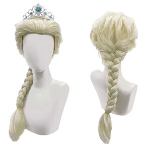 Blonde Wig with Braided Long Straight Cosplay Blonde Synthetic Wigs for Princess Anime Wig Halloween Costume Party with Crown