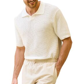 Kallspin Men's Cotton Knit Polo Shirt Textured Short Sleeve Casual Summer Beach Top