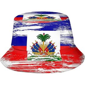 Cute Haiti Flag Bucket Hats Fashion Sun Cap Packable Outdoor Haitian Boonie Cap for Unisex Women and Men