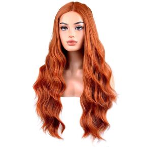 Beron 4th of July Wigs Flag الباروكة طويلة متموجة للنساء أبيض أبيض وأزرق مقاوم للحرارة المقاوم للحرارة