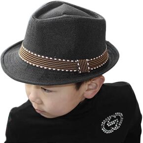 Kid's Short Brim Fedoras Sun Hats Linen Trilby Panama Jazz Beach Hat Summer UPF50+ Vintage 1920s Anti-UV Cap with Band