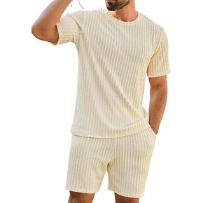 Babioboa Men's Short Sets 2 Piece Outfits Crewneck Summer T Shirt and Matching Knitted Shorts Tracksuit Sets with Pockets in Kuwait