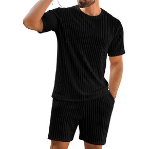 Babioboa Men's Short Sets 2 Piece Outfits Crewneck Summer T Shirt and Matching Knitted Shorts Tracksuit Sets with Pockets
