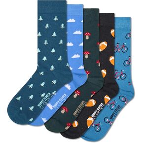 أساسيات Socks Happy Collection Collection ، خطوط ، الطعام والرياضة- للرجال والنساء ، مصنوعة من القطن المستدام