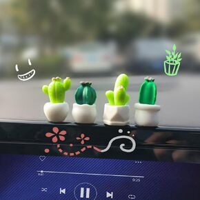 4PCS Mini Cactus Car Dashboard Decorations, Cute Cactus Rearview Mirror Ornaments with Adhesive Sticker, Funny Dashboard Decors for Cars, Home, and Garden (Cactus)