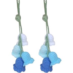 Crochet Car Mirror Hanging Accessories, Cute Car Decor Lily of The Valley Flower, Handmade Knitted Car Pendant for Women Rearview Mirror Accessories,House Car Accessories Pendant (Pink) 2-PACK