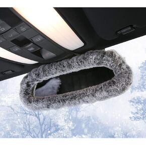 Plush Car Rear View Mirror Cover Car Interior Decor Accessories Ornaments-Black