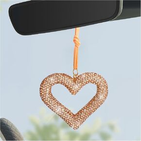 Bling Heart Car Hanging Accessories, Crystal Diamond Heart Pendant Rear View Mirror Charm, Cute Rhinestone Heart Decor Auto Interior Hanger Lucky Ornament for Women Men (Black)