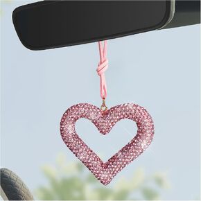 Bling Heart Car Hanging Accessories, Crystal Diamond Heart Pendant Rear View Mirror Charm, Cute Rhinestone Heart Decor Auto Interior Hanger Lucky Ornament for Women Men (Black) in Saudi Arabia
