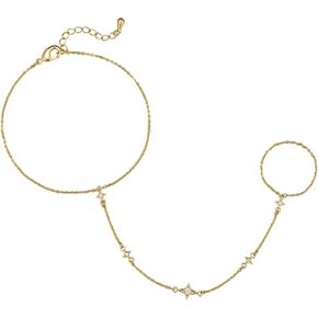 Minddha 14K الذهب/الذهب الأبيض سلاسل اليد مطلي بسلاسل اليد للنساء | سوار الزركونيا المكعب لذيذ وسلسلة الحلقة المجوهرات الجسم | Star ، Princess Cut Styles سلسلة قابل للتعديل