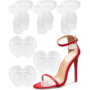 3 Pairs Heel Cushions Inserts and 3 Pairs Metatarsal Pads for Women, High Heel Comfort Pads, Silicone Shoe Insoles, Heel Grips and Ball of Foot Cushions for Blister Prevention, Shoe Too Big