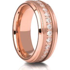 OVIEDO JEWELRY Rose Gold Wedding Ring,White CZ Band,Anniversary,Engagement Ring,Tungsten Carbide,Unique,Man's Jewelry,Woman,Comfort Fit