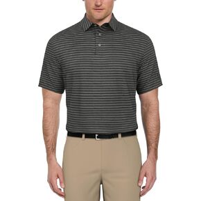 PGA TOUR Men's Heather Feeder Stripe Short Sleeve Golf Polo Shirt, Moisture-Wicking, Sun Protection, Stretch Shoulder Seams