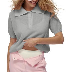 Cioatin Women Short Sleeve Y2K Button Up Knit Polo T-Shirt Tops 2025 Summer Loose See Through Sweater Shirt Going Out