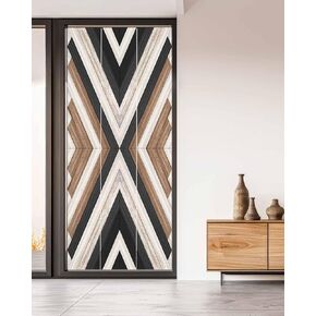 Window Privacy Film, Aztec Southwestern UV Sun Blocking Window Tint Film Heat Control One Way Blackout Window Film, Brown Black American Tribe Boho Wooden Non Adhesive Static Cling 35.4x78.7 in