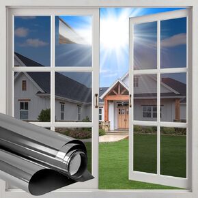 فيلم خصوصية نافذة One Way One Mirror Window Window Film See Out Out في Sun Locking Control Control Anti UV Window Link for Office Home Door (Silver ، 17.5 × × 6.5 قدم)