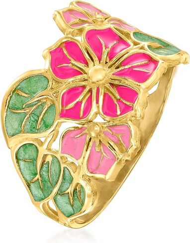 Ross-Simons الإيطالية ذات ألوان مينا خاتم زهرة في الذهب الأصفر 14kt. الحجم 7 in Kuwait