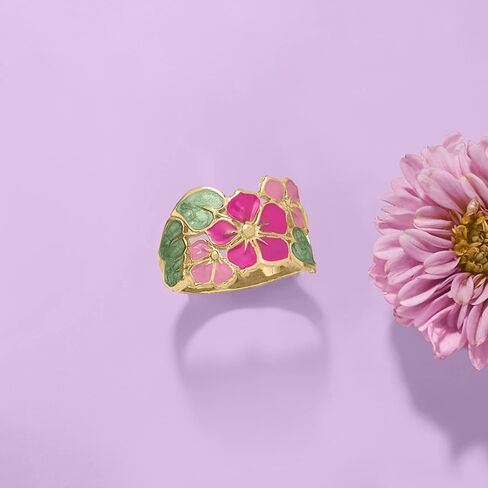 Ross-Simons الإيطالية ذات ألوان مينا خاتم زهرة في الذهب الأصفر 14kt. الحجم 7 in Kuwait