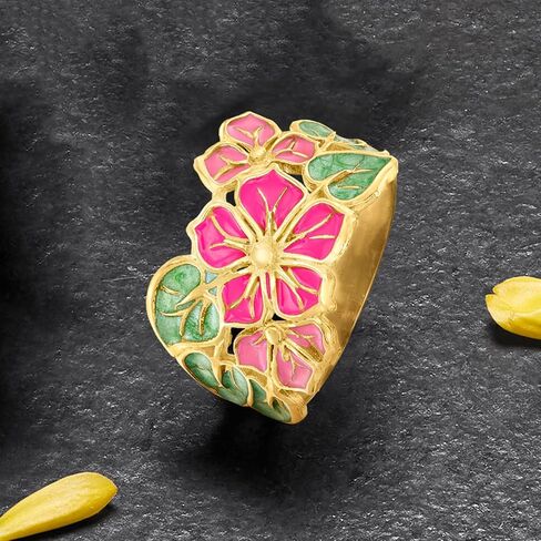Ross-Simons الإيطالية ذات ألوان مينا خاتم زهرة في الذهب الأصفر 14kt. الحجم 7 in Kuwait