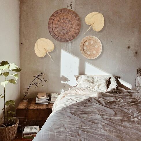 Framendino, 2 Pack Handmade Natural Bamboo Raffia Fans Hand Rattan Fan Woven Plam Leaf for Wedding Party Favors Table Wall Boho Decoration Summer Cooling Home Decor in Saudi Arabia